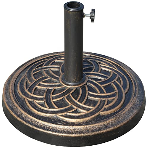 Outsunny 12kg Garden Parasol Base, Round Heavy Duty Umbrella Stand Holder, Resin Parasol Stand for 38mm or 48mm Outdoor Umbrella Poles, Bronze Tone