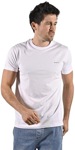 SCOTT T-Shirt Rondo en Coton Manches Courtes Uni (FR/ES, Alpha/Lettres, S, Taille Normale, Taille Normale, Blanc)