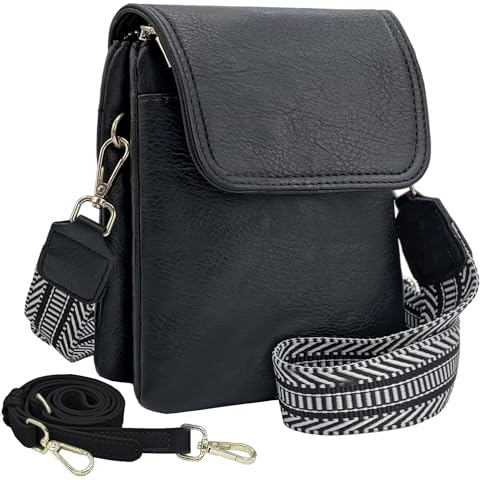 ehsbuy Handytasche zum Umhängen Damen Vegan Leder Crossbody Kleine Handy Umhängetasche mit 1 Verstellbarem Breitem Riemen und 1 Lederriemen Damen Geldbörse Schultertasche