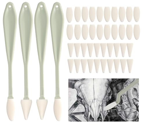 4 Pièces L'essuyeur De Croquis,Stylos D'essuyage pour Croquis,Essuyeur de Croquis, avec 40 Têtes D'éponge,Outil éponge à Gomme - pour les Artistes, les étudiants et les Amateurs de Dessin au Fusain