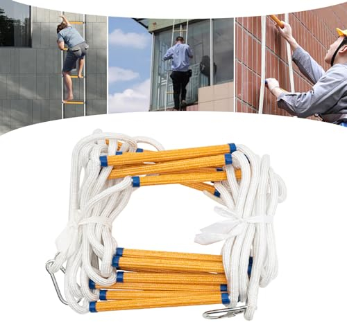 Strickleiter Erwachsene Hängeleiter 10M mit Karabinern, Mobile Strickleiter Rettungsleiter Schwer Entflammbare Kletterseil Evakuierungsleiter Feuerleiter für Outdoor Balkon Fenster, Belastung 200KG