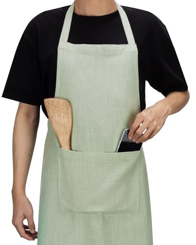 JEMIDI Baumwoll Schürze - Kochschürze für Damen und Herren - Küchenschürze Männer und Frauen - Backschürze Gartenschürze - Apron Men and Women - Mintfarben