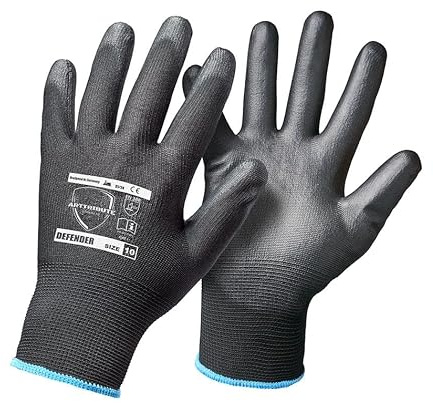 Arttribute Arbeitshandschuhe PU schwarz Montagehandschuhe mit Grip & Fingerspitzengefühl – abriebfeste Mechanikerhandschuhe für KFZ, Werkstatt, Handwerk & Lager 12 Paar Defender (11-XXL (12 Paar))