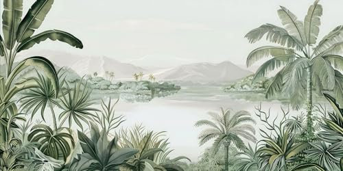UNIK Nordic Vliestapete, BxH 350x250 cm, Dschungel mit Tropenwald, Tapete Tropical Palmen, Fototapete Kinderzimmer Urzeit Urwald, XXL Motivtapete in hellen Vintage Farben, Waldtapete Made in Germany