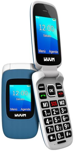 WUUM Clap – Teléfono Móvil de Tapa con Doble Pantalla | Teclas y Números Grandes | 2 Memorias Directas y botón SOS | Bluetooth | Gran Batería 800mAh | USB-C | Azul