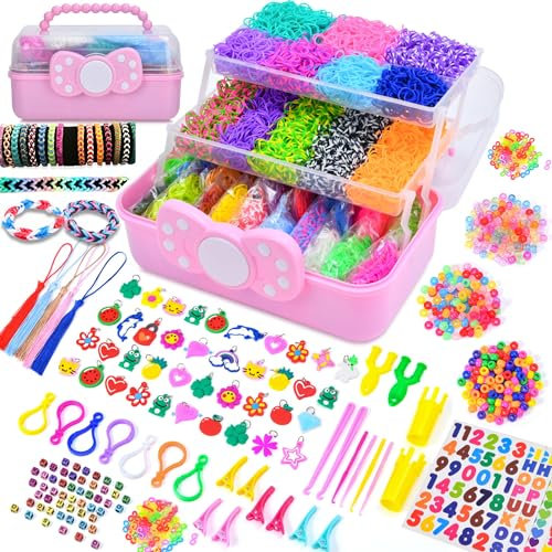 17000+ Loom Bands Kit - 40 Vibrant Colors Loom Bands – Rubber Bands Bracelet Making Kit with A,B,C Beads, Connectors and Tools with Storage Box - DIY Arts & Crafts Gift for Girls & Boys