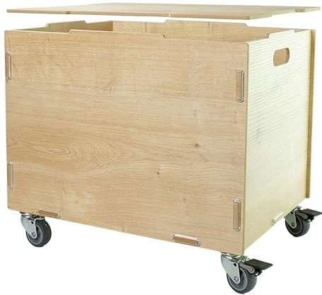 clipfritz - Aufbewahrungskiste mit Rollen und Deckel MDF Holz (33x45,5x34,5cm + 6cm Rädern-Höhe) Rollbox zur Aufbewahrung - Kinderzimmer Kiste für Spielzeug und Bücher - Spielzeugkiste als Rollkasten