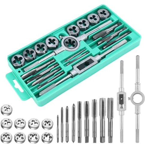 Gueenky 20 Pièces Kit de Taraudage et Filetage M3-M12, Tarauds avec Tourne à Gauche Tarauds et Filières Métriques Outil a Tarauder pour Réparation de Filetage