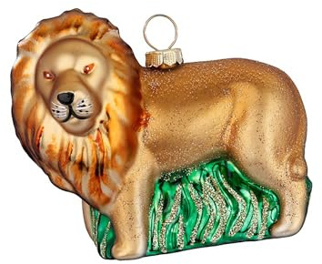 Christbaumschmuck Glas 8cm - Löwe Figur zum Aufhängen - handbemalt - Weihnachtsbaum Anhänger für Weihnachten - Christbaumanhänger & Weihnachtsbaumschmuck - Dschungel Tiere Hellbraun