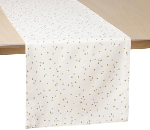 kate spade new york Celebration Tischläufer mit Konfetti-Punkten, wendbar, 100 % Baumwolle mit Metallic-Druck, maschinenwaschbar, Elfenbein/Gold/Silber, 38,1 x 182,9 cm