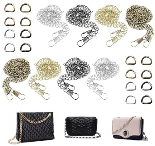 Yuaiosn 8 Stücke Taschenkette, Handtasche Kette, Taschenketten Silber 120 cm Taschengurt Kette mit 16 D-Ringe für Umhängetasche Crossbody Geldbörse