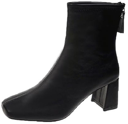 Generico Stivali Polizia Stradale Stivali Neve 37 38 Stivaletti da Donna Autunno e Inverno semplici Tinta Unita Comoda Punta Quadrata Tacco Cerniera Posteriore Stivaletti da Neve 37 (Black, 36)