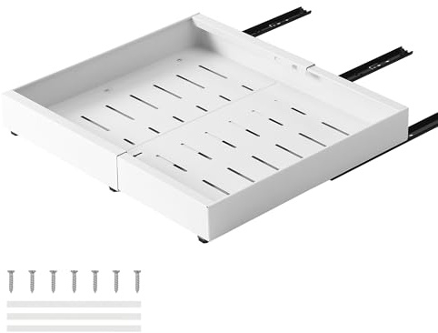 HaiYiZuhause Auszug Küchenschrank 42 cm Tief mit Kleber ohne Bohren 1 Stück Schubladen organizer ausziehbare Schublade Küche Kohlenstoffstahl Teleskopschublade erweiterbare Breite 32-52 cm, weiß