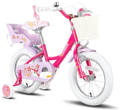 STITCH Einhorn 14 Zoll Kinder Fahrrad für 3 4 5 Jahre Mädchen mit Puppe Fahrradsitz Kinder Prinzessin Fahrrad mit Stützrädern Korb Streamer Kleinkind Fahrrad lila