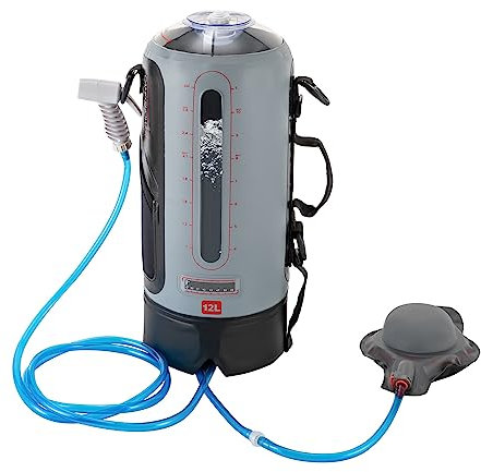TuliperMood Douche solaire, 12 l, douche de camping, douche de jardin, avec pompe, échelles claires, pour le bain des chiens, le lavage, la randonnée, le camping en plein air, 17,5 x 43 cm