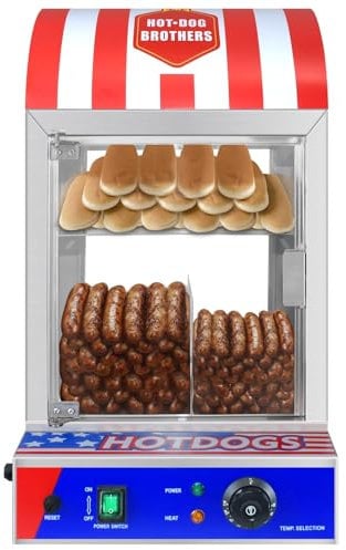 FfiMe Hot Dog Steamer, 1500W Hot Dog Steamer Machine with Bun Warmer Adjustable Temperature, Electric Bun Warmer Cooker with Tempered Glass Slide Doors, for Party Event Concession Stand