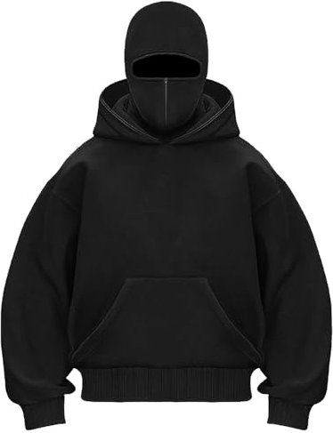 PADOLA Balaclava 1/4 Zip Hoodie Herren Sturmhaube Oversized Y2K Kapuzenpullover Winddichter Ninja Übergangsjacke (XL, 0 Schwarz)