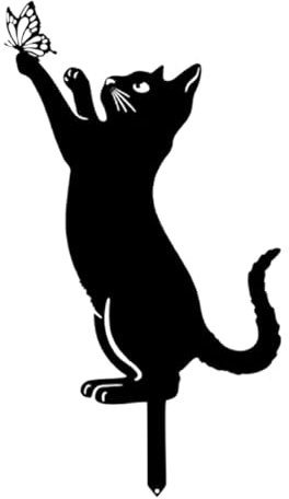 Katzenfigur Gartendeko, Eisen Katzenform Statue Katze Rasen Garten Dekoration Ornament Gartenstecker Metall Katze Gartenstecker Schwarz Katzenpfähle Für Garten Rasen Terrasse Balkon Wohnkultur