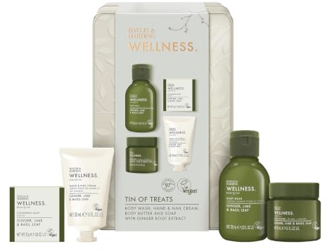 Baylis & Harding Wellness Ladies Tin of Treats Gift Set 1 Pack | Ginger, Lime & Basil Leaf, 97% Naturally Derived, Vegan Friendly