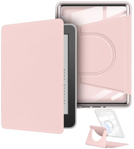 Funda giratoria de 360 grados para Kindle de 6 pulgadas (versión 11ª generación-2024, diseño magnético desmontable, cubierta protectora de soporte ajustable, parte trasera transparente con apagado y
