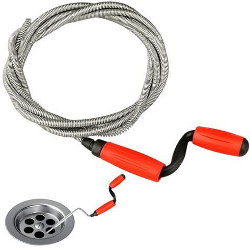 Rohrreinigungsspirale Abflussreiniger 5m x 6mm, Spirale Abfluss Rohrreinigung, Universal Handkurbel Abflussspirale Rohrreiniger Spirale für Hartnäckige Verstopfungen, Küchenspüle, Badewanne, Dusche