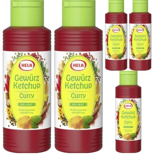 Hela Gewürz-Ketchup Curry – 5×300 ml Flaschen | Würziger Tomaten-Ketchup mit Curry-Aroma