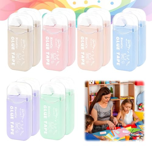 Staranry 12 Stück Kleberoller Maus, Fotokleber Doppelseitig Selbstklebend, Klebemaus Roller (0,6 cm x 6 m), Fotokleber Roller für Scrapbook, Fotos, Basteln, Sammelalbum, Tagebuch und Büro(6 Colors)