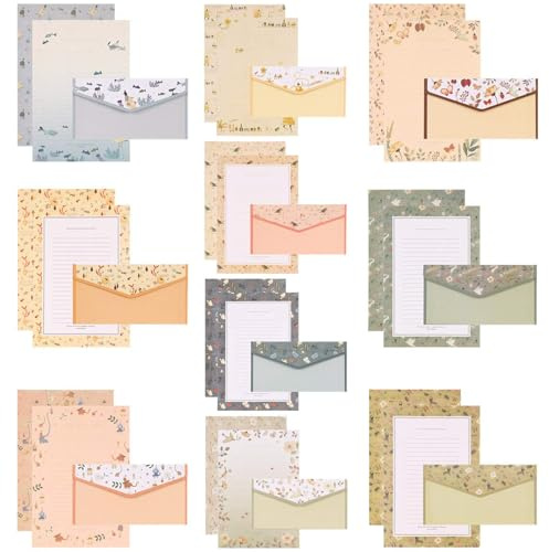 Briefpapier mit Umschlag Set,90 PCS A5 Schreibpapier und Briefumschläge 60 Blatt Linierte Briefpapiere mit 30 Umschlägen in 10 Florale Stile für Einladungen Geschenke Teens & Kinder