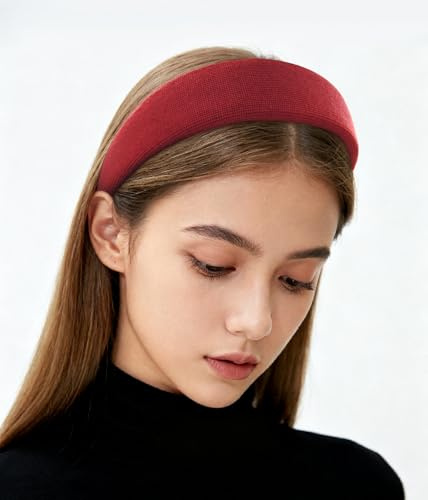 axy Breiter gepolsterter Haarreif aus geripptem Stoff Wunderschön Damen Stirnband Haarschmuck Haarreifen Hairband HR10C (Rot)