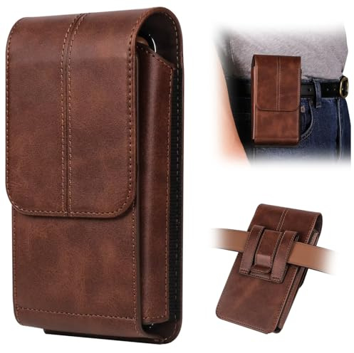 Custodia da Cintura con Clip per Cellulare Uomo, 7.2 Porta Cellulare Fondina da Cintura Pelle Telefono Borsa con Slot per Carte Ribaltabili Marsupio per Samsung S25/S24/S23/S22/S21/S20 Ultra,Marrone