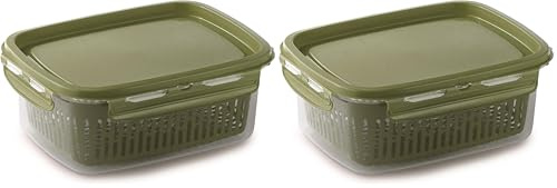 Snips Veggie SnipsLock - Contenitori per Alimenti Rettangolare, Contenitore per Cibi 1,8L, Cestello Rimovibile, 4 Chiusure di Sicurezza e Guarnizione Salva Freschezza 22.5x17.7x9, Verde, Made in Italy