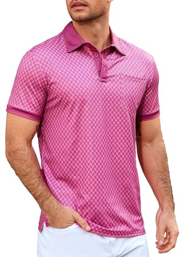 Remxi Mens Print Golf Shirt Quick Dry Fit Short Sleeve Performance Polo Shirts for Men Moisture Wicking Collared Shirt with Pocket