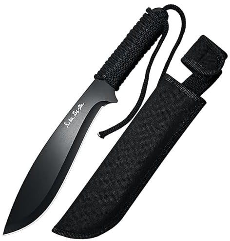 bhkz Jagdmesser mit Feststehender Klinge, Edelstahl, 25cm, Paracord Griff, mit Nylonscheide und Hängeleine, für Outdoor (schwarz)
