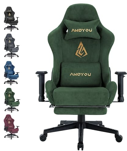 Andyou Gaming Chair, Computer Chair with Footrest, Headrest and Lumbar Support, Ergonomic PC Chair, Height Adjustable Rotating Task Chairs