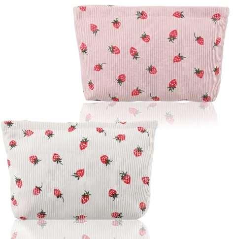 SULIKJHUI 2 Pcs Kosmetiktasche Mädchen, Schminktasche Mädchen (Rosa + Weiß) | Canvas Polyester, Mehrfachfunktion, für Reise & Handtasche