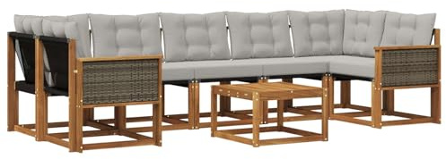 vidaXL Outdoor-Sofagarnitur mit Kissen 8 pcs Natürlich und Hellgrau, Akazienholz Garten Sofa Set, modernes Möbel, langlebige Terrasse Sitzgelegenheiten, Entspannung für deinen Hinterhof