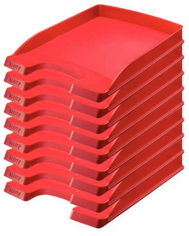 Leitz Briefkorb Flach A4, 10er Pack, Briefablage in Premium-Qualität, Stapelbares Ablagefach als Schreibtisch-Organizer, Kombinierbar mit Plus-Serie, Rot, 52370025