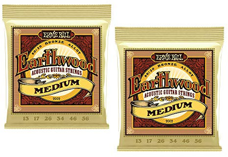 Ernie Ball Earthwood 2002 Medium – Cuerdas para guitarra acústica (.013 – .056 (2 paquetes)
