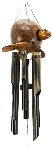 Premium 80cm Windspiel Holz Feng Shui Klangspiel Geschnitzt Kokosnuss Schildkröte Geschnitzt Guter Klang