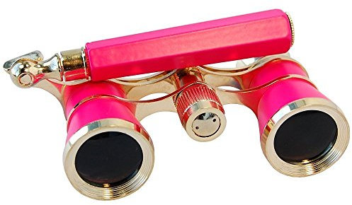 HQRP 3 x 25 Opernglas Fernglas mit eingebautem ausziehbarem Griff/rosa Perle mit Goldrand