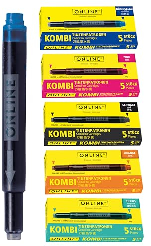 ONLINE 25 x Compatible Fountain Ink Cartridges, Multicolour, Universal Refills for Lamy, Pelikan, Stabilo etc.