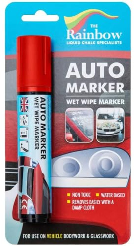 Rainbow Chalk Markers Red 15 mm Tip Car Marker Pen, Window Marker | Jumbo Ink Marker Pen, 15 mm Broad Nib, Water Resistant, Wet Wipe Clean, Indoor & Outdoor Use, Solvent Free