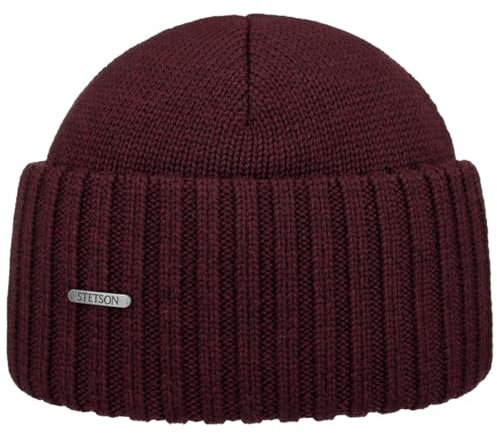 Stetson Northport Wintermütze aus Merinowolle - Mütze Made in Italy - Seemannsmütze für Damen/Herren - Wollmütze Herbst/Winter - Merinomütze Bordeaux One Size