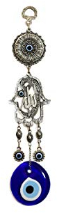 Remi Bijou Wanddeko aus Metall Wandschmuck Deko Fatimas Hand, Hamsa - Nazar Boncuk, Türkisches Auge, Evil Eye, Allah, Waw, Vav - Silber Farbe