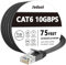 Cat 6 Ethernet Cable 75 ft, Long flat Internet Network Lan patch cord, faster than Cat5e/Cat5, Solid Cat6 High Speed Computer RJ45 Wire for Modem, Router, PS4, Xbox, Switch, Camera, TV box, Hub,Black