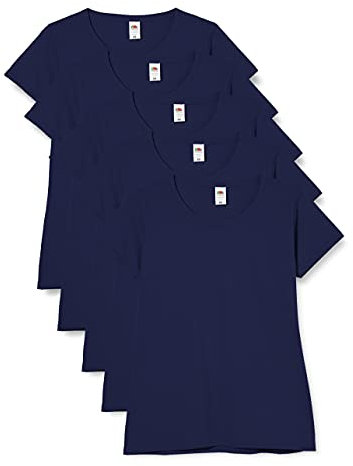 Fruit of the Loom Women Valueweight 5 T-Shirt, Blue (Navy 32), 14 (Manufacturer Size:L/14) pack of 5