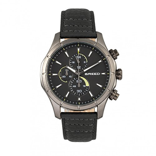 BREED Lacroix Chronograph Leather-Band Watch with 24-Hour Sub-Dial - Gunmetal/Green