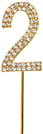 2 Gold Diamond Sparkley Cake Topper Number Year For Mans Boys Womens Girls Birthday Anniversary Party Decorations