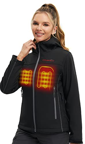 CONQUECO Femme Chauffante Veste Chaud Imperméable Résistant avec Batterie pour Usage Quotidien en Hiver (M, Noir)