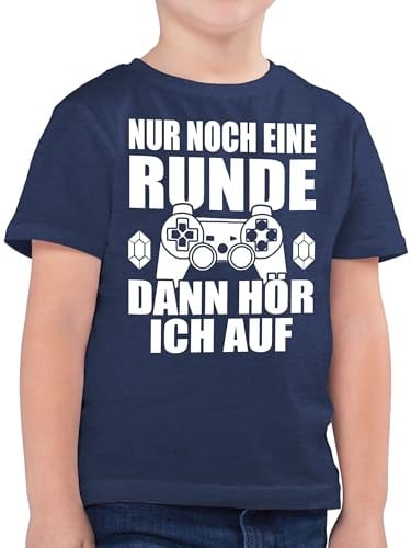 Kinder T-Shirt Jungen - Statement Sprüche - Nur noch eine Runde dann hör ich auf - 164 (14/15 Jahre) - Dunkelblau Meliert - Geschenke für 14-jährige Jungs Shirt sprüche. Spruch Game Tshirt